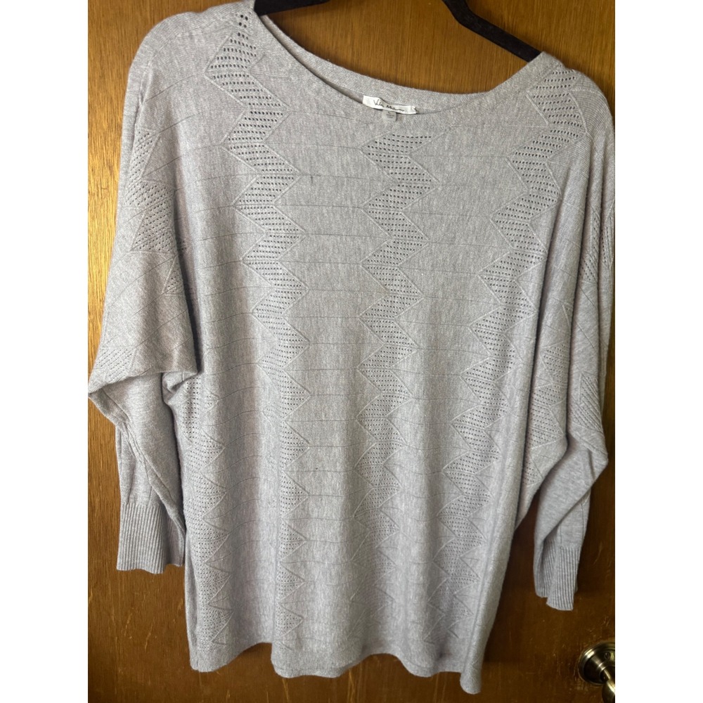 Vila Milano Gray Chevron Pointelle Dolman Sleeve Knit Sweater Large